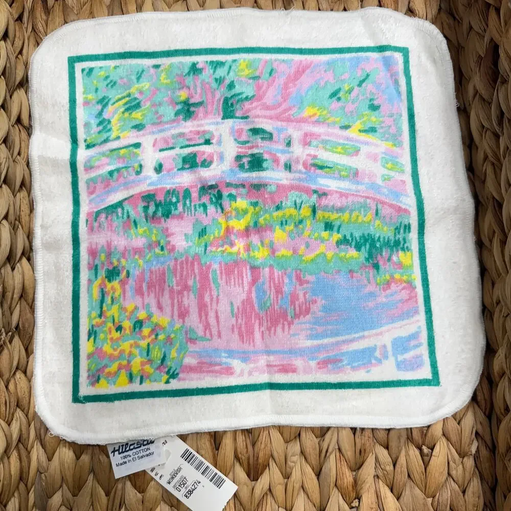 Vintage Hilasal Monet Water Lilies Japanese Bridge Cotton 2 Wash Cloths NWT